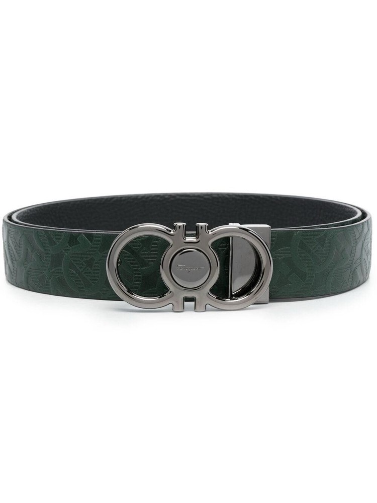Salvatore Ferragamo Mens Double Reversible Gancini Embossed Belt New With Box