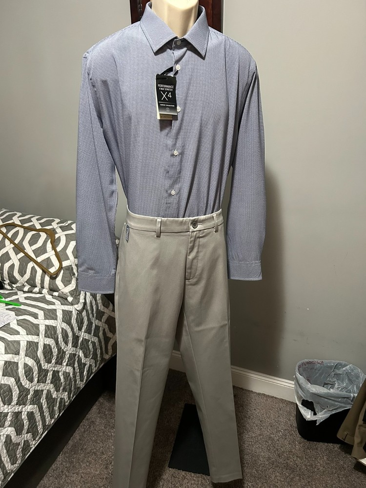 Haggar Soft Grey Slim Fit Flat Front Premiur No Iron Khaki Pants 36/32 Nwt