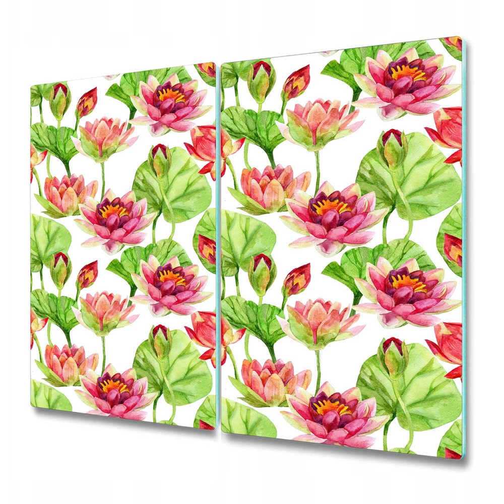Glass Chopping Cutting Board Worktop Saver Lotus Flowers Leaves 2x30x52