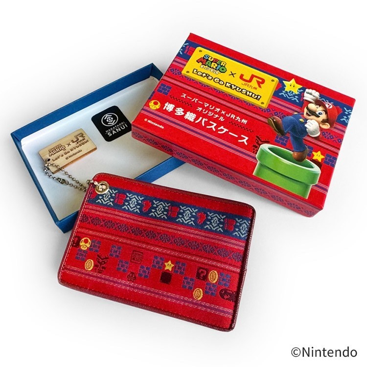 Super Mario x JR Kyushu Hakata-ori Silk Pass Case Wallet Card Holder Japan NEW