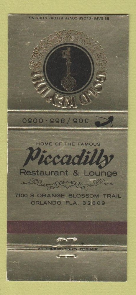 Matchbook Cover - Piccadilly Restaurant Orlando FL 30 Strike