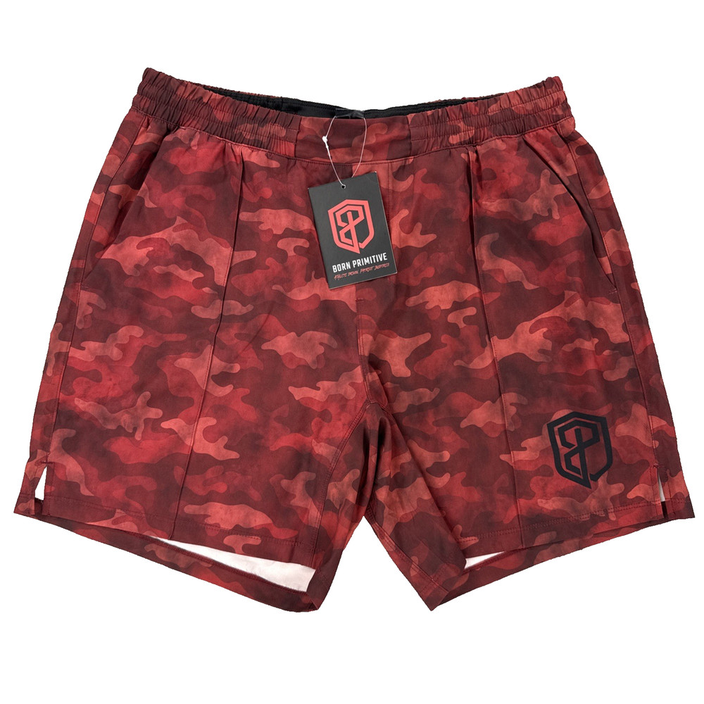 Born Primitive Mens Shorts Red Camo Athletic CrossFit Training Gym Workout Large