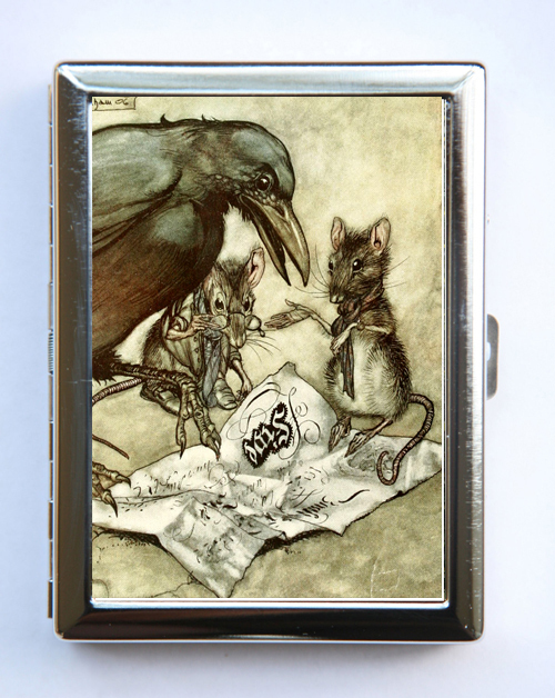 Crow and Mice Cigarette Case Wallet Business Card Holder fairytale