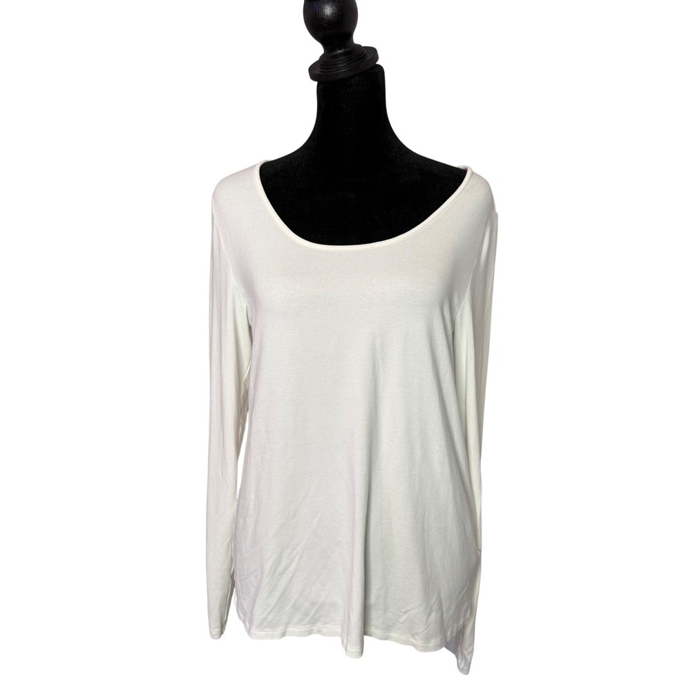 Eileen Fisher Long Sleeve White Jersey Knit Top Size M Minimalist Capsule
