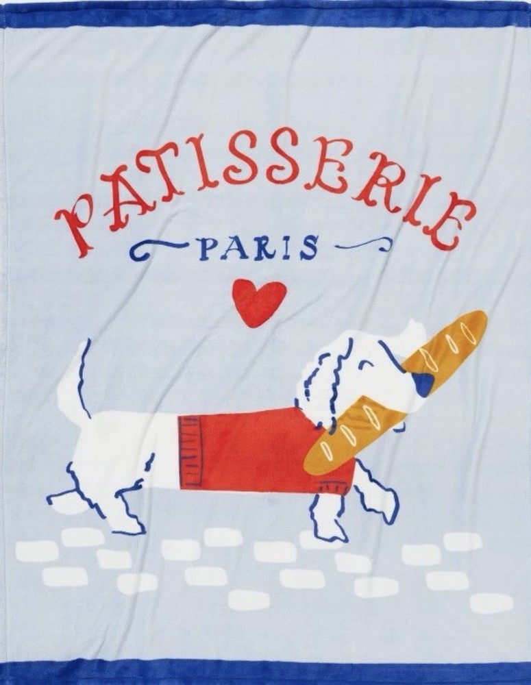 Pillowfort Patisserie Paris Dog Throw Blanket Blue Red White Yellow Modern Kids