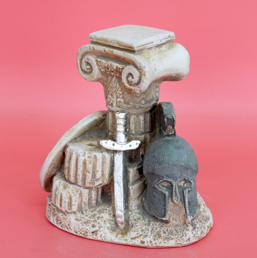Trojan war weapons on column mini sculpture - Ancient Greek Warriors Troy battle