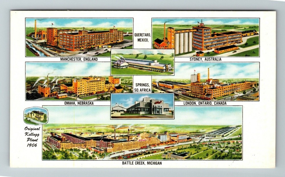 Battle Creek MI-Michigan, Kellogg Company Plants, Vintage Postcard