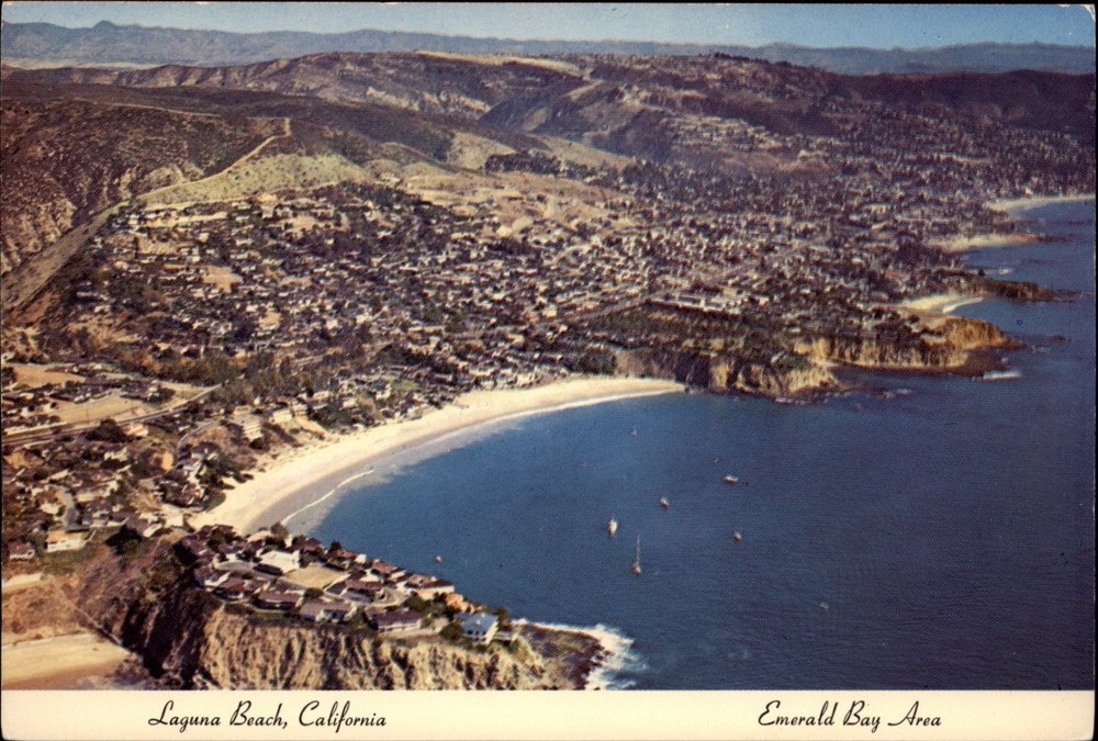 Aerial Laguna Beach California Emerald Bay Area vintage postcard q343