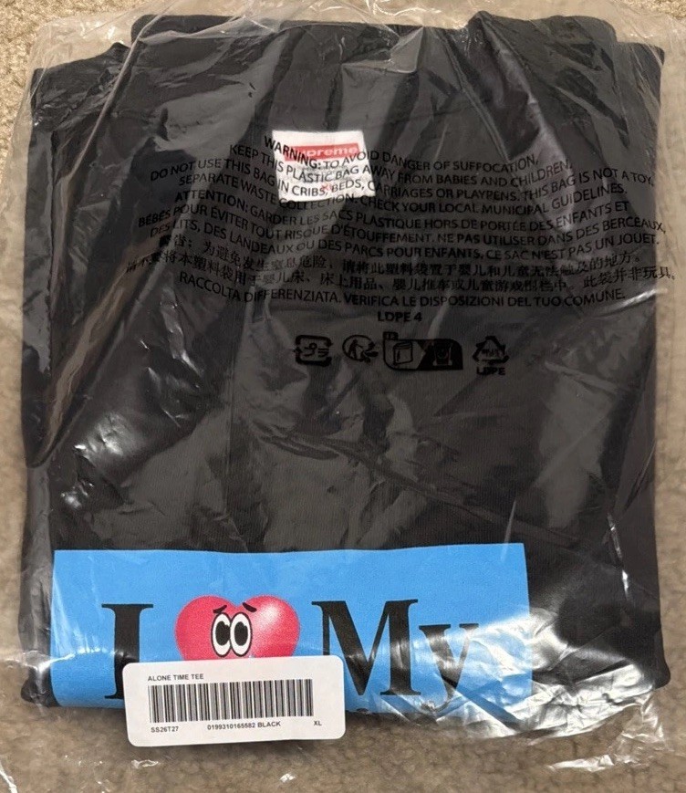 NWT Supreme Alone Time Tee Shirt Black SS26 Size Men’s XL FREE SHIPPING!