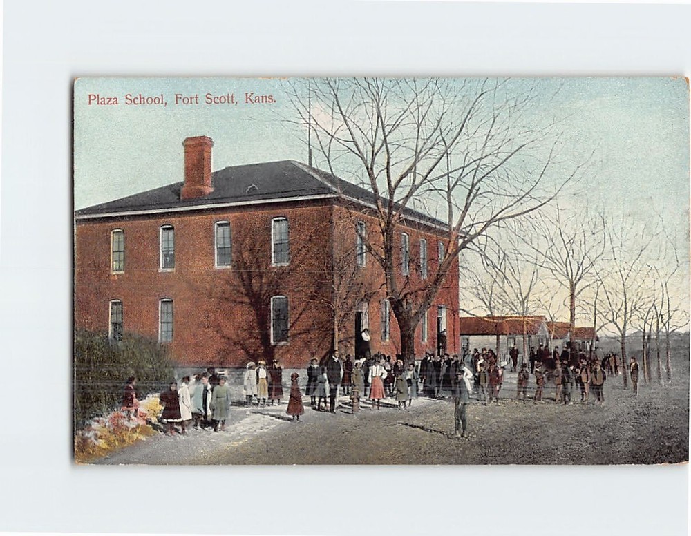 Postcard Plaza School Fort Scott Kansas USA