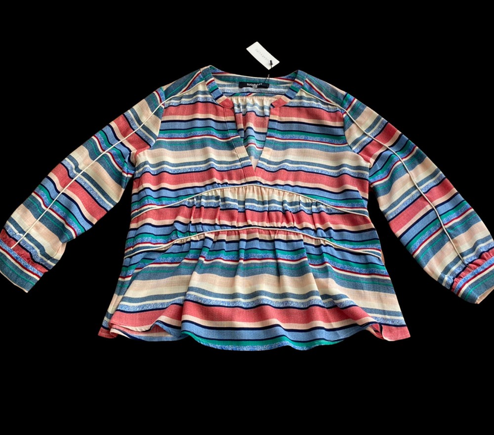 Women’s Long Sleeve V-Neck Striped Multicolor Blouse Size Small