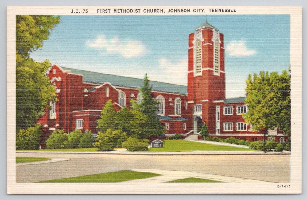 First Methodist Church Johnson City TN Linen Postcard 1930s-50s
