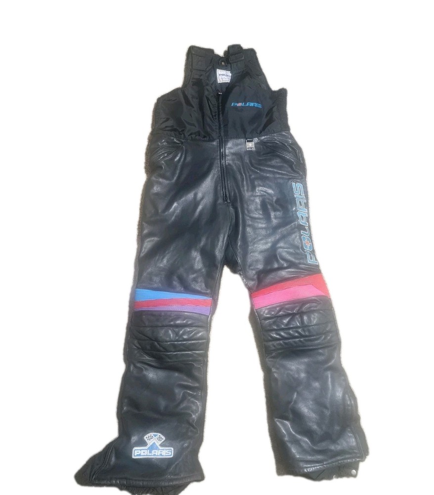 Vintage Polaris XL Tall 100% Leather Snow Pants 5 Zippers & Adjustable Straps