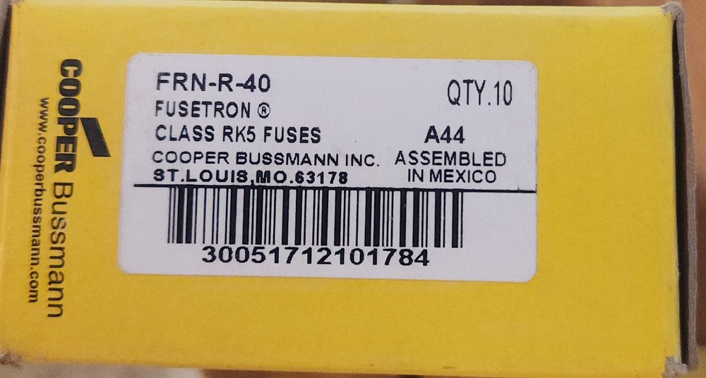 Fusetron Dual-Element Time Delay FRN-R-20 Box of 10 fuses