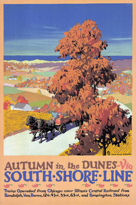 Autumn In The Dunes South Shore Line Chicago Train Travel Vintage Poster Repro