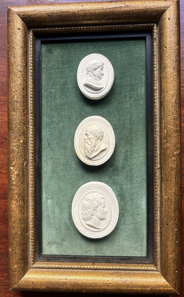 Antique Framed Set of Three Classical Portrait Medallions – Plaster Relief Cameo