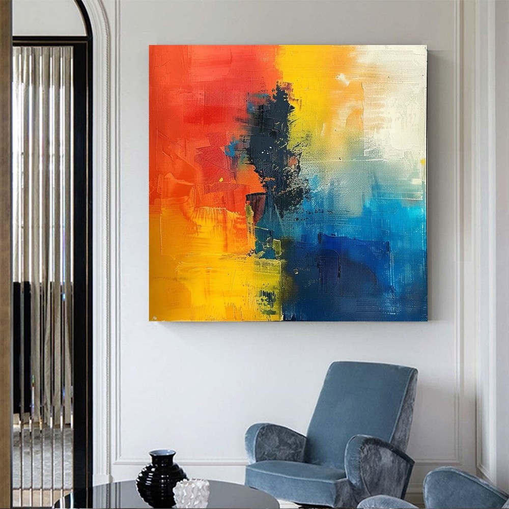 blue Modern Abstract Oil Painting on canvsa Handmade wall art Living Room Red