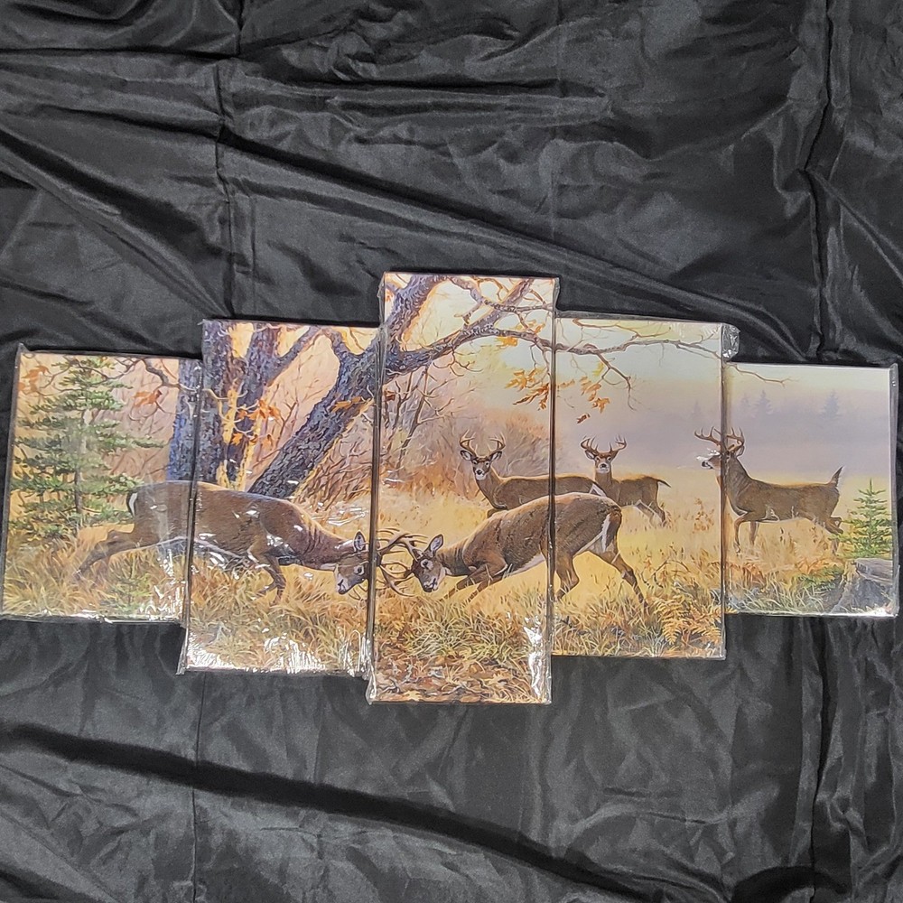 5 Piece Whitetail Deer Canvas Wall Art Set Rustic Wildlife Forest Scene 40x20