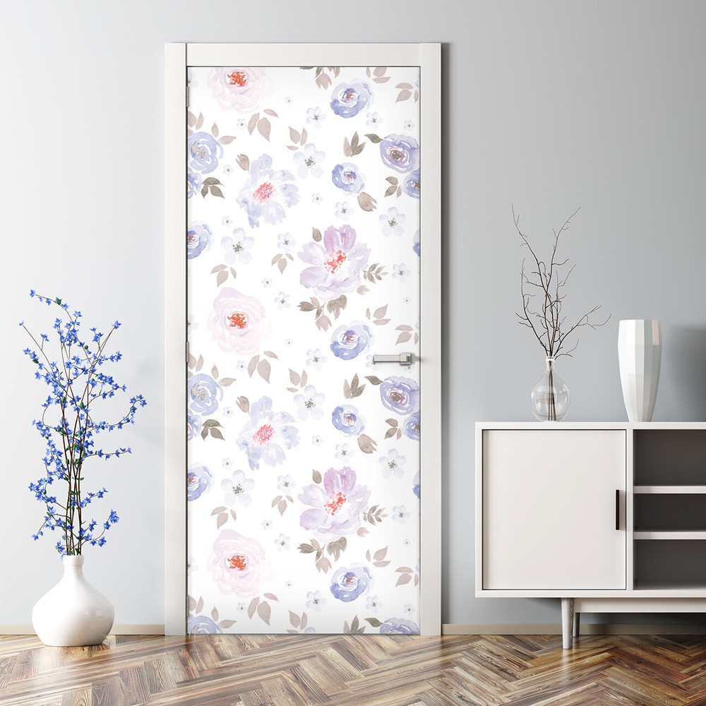 Pastel Floral Bubble Free Art Decal Peel and Stick Door Wrap Home Decor