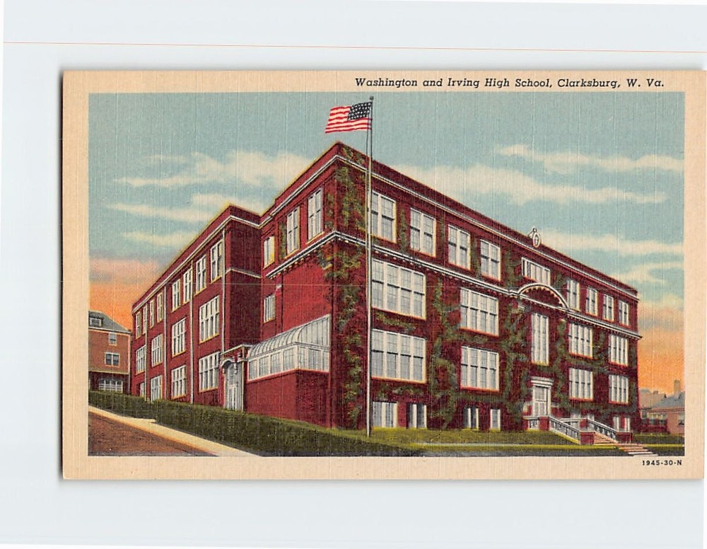 Postcard Washington & Irving High School Clarksburg West Virginia USA