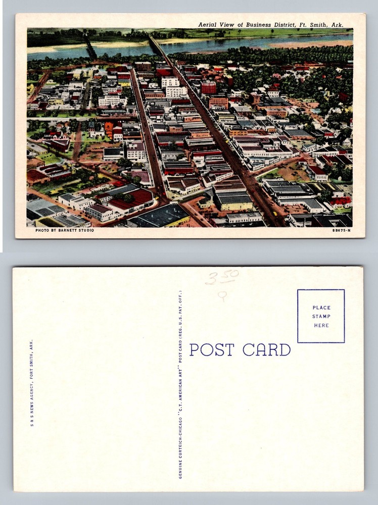 Fort Smith, AR-Arkansas, Aerial View Business District Card Vintage Postcard