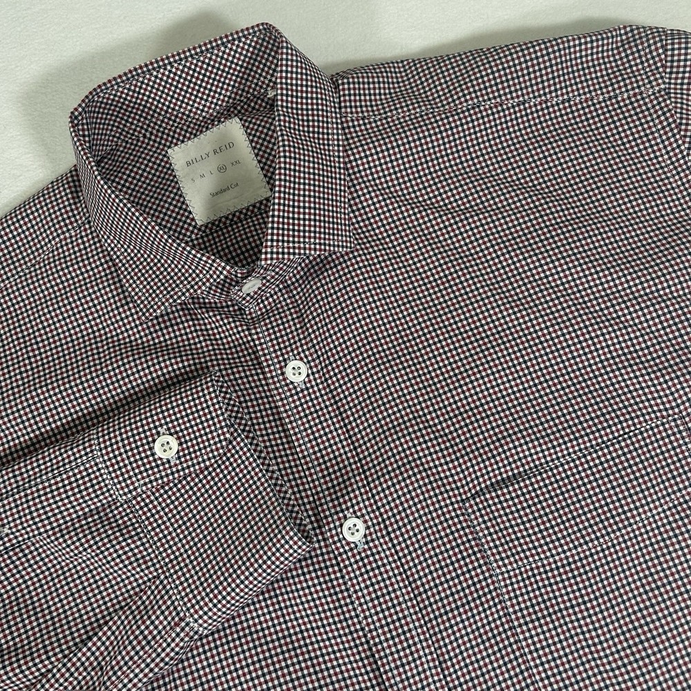 Billy Reid Men's XL Red White Blue Gingham Standard Cut Long Sleeve Shirt