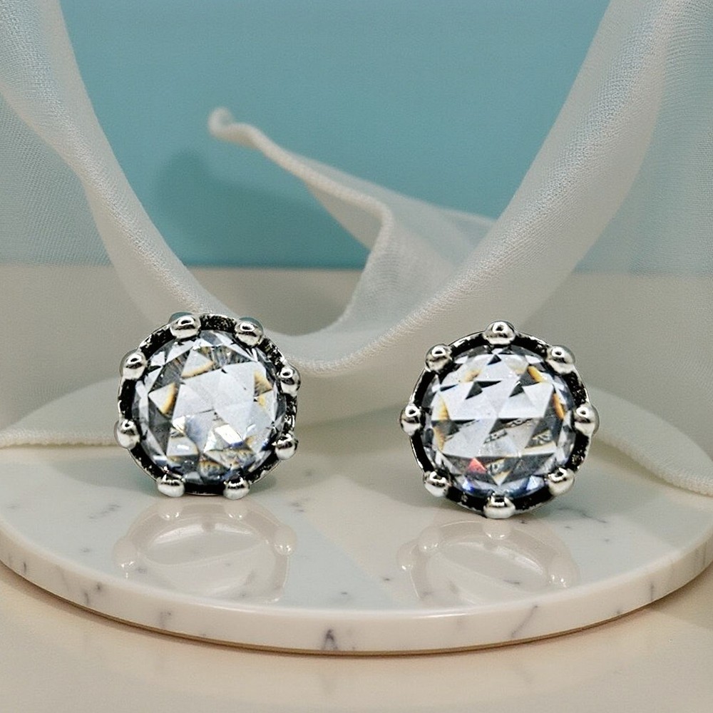 Clear Silver Sparkling Crown Stud Earrings Modern Jewelry Gift for Her
