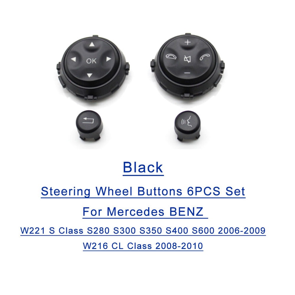 For Benz W221 S Class W216 CL Class Steering Wheel Buttons Cover 6PCS Set Black