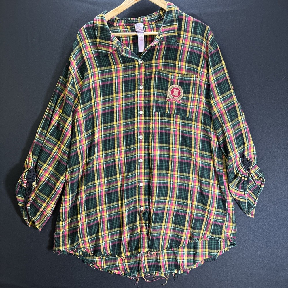 Savage x Fenty Tied Up Tartan PJ XL Sleep Shirt Flannel Crested Lace-Up
