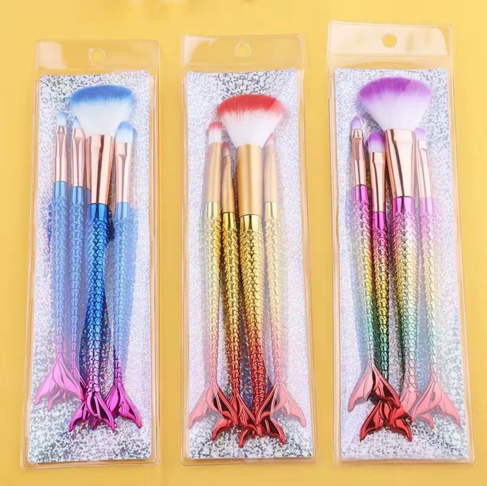 mermaid makeup brushes 4pcs set eyeshadow & blush brushes