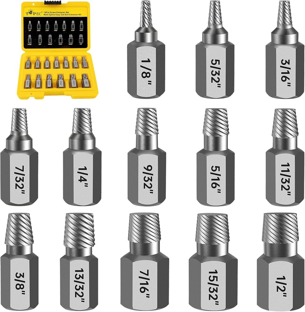 13-PC Multi-Spline Easy Out Bolt & Screw Extractor Kit for Damaged Fasteners