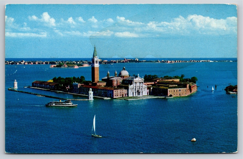 Foreign~Air View Island of San Giorgio Maggiore Italy~Vintage Postcard