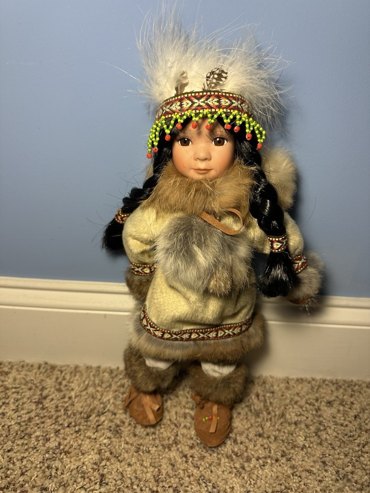 Vintage Porcelain Doll Native American Indian