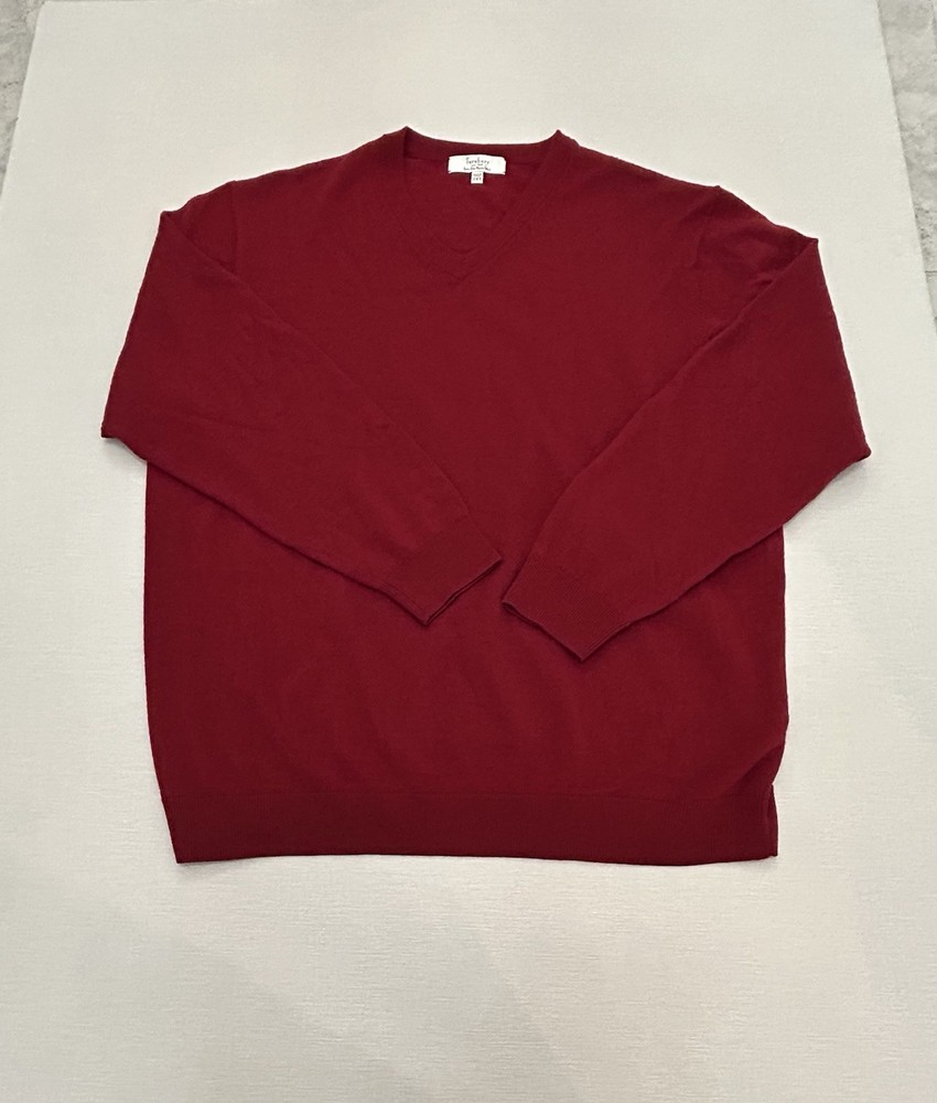 Turnbury Sweater Mens 2XT Red Classic Extra Fine Merino Wool V Neck