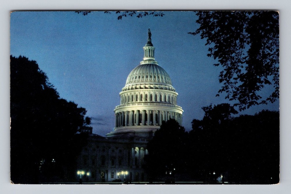 Washington DC National Capitol Building at Night Vintage Postcard Post
