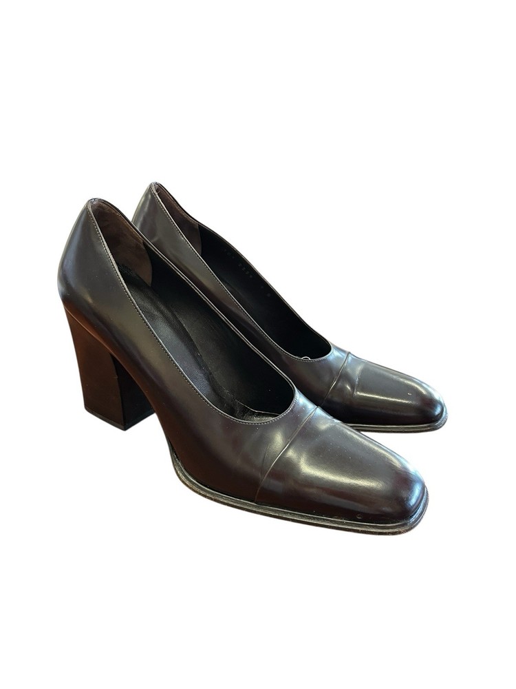Gucci Women's Dark Brown Leather Square Toe Block Heel Pumps Size 9