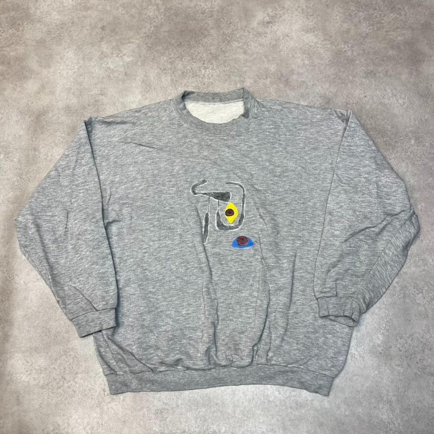 Vintage Abstract Sweatshirt Mens XL Crew Neck Graphic Pullover Jumper, Grey-image