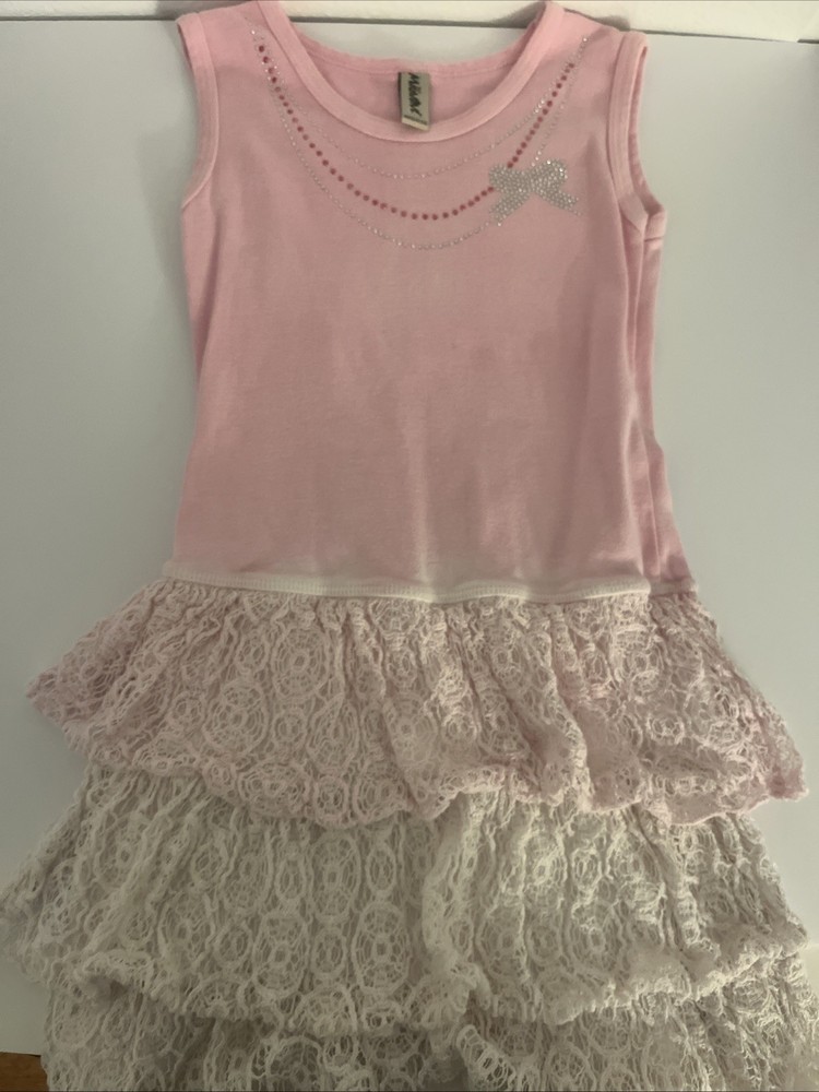 MIGNONE girls' pink tank top with a white lace ruffle bottom.