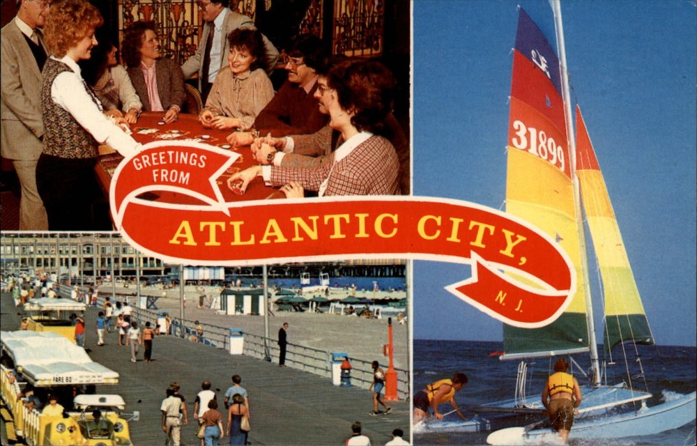 Greetings from Atlantic City New Jersey ~ sailboat gambling blackjack tram car