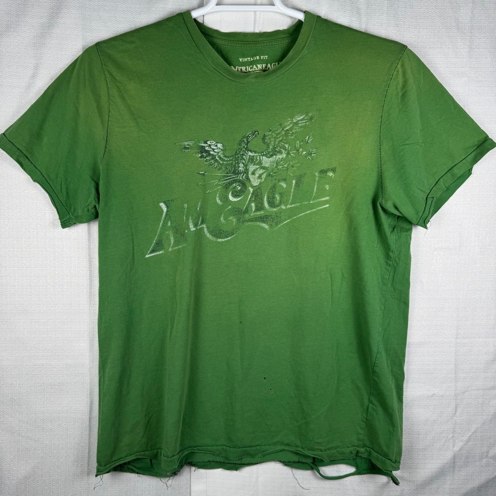 American Eagle Outfitters Mens Large Green Graphic T-Shirt Vintage Distressed