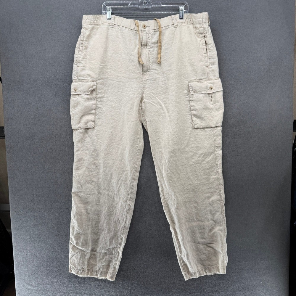 Tommy Bahama Cargo Pants Relax Mens XXL Beige 100% Linen Drawstring Waist Sand