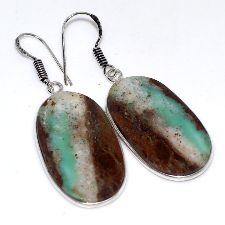 925 Silver Plated Boulder Chrysoprase Jewellery Earrings Handmade Size 2