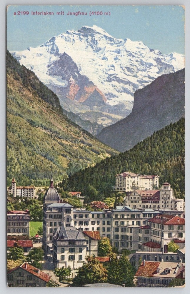 Vintage Interlaken Jungfrau Switzerland Photoglob Mountain View Postcard