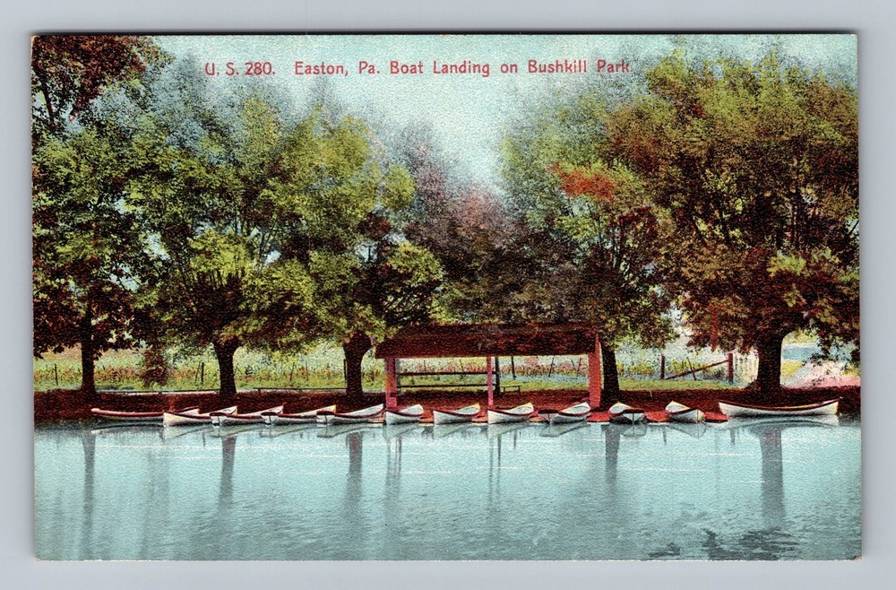 Easton PA-Pennsylvania Boat Landing On Bushkill Park Vintage Postcard Old Post