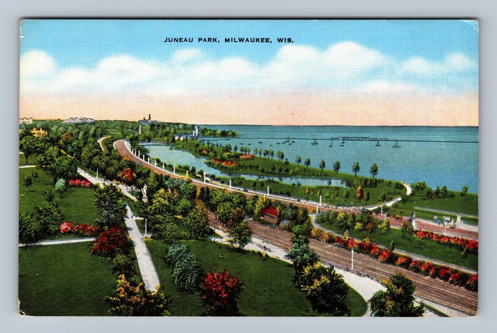 Milwaukee WI-Wisconsin Aerial Juneau Park Vintage Postcard Standard Postal Card