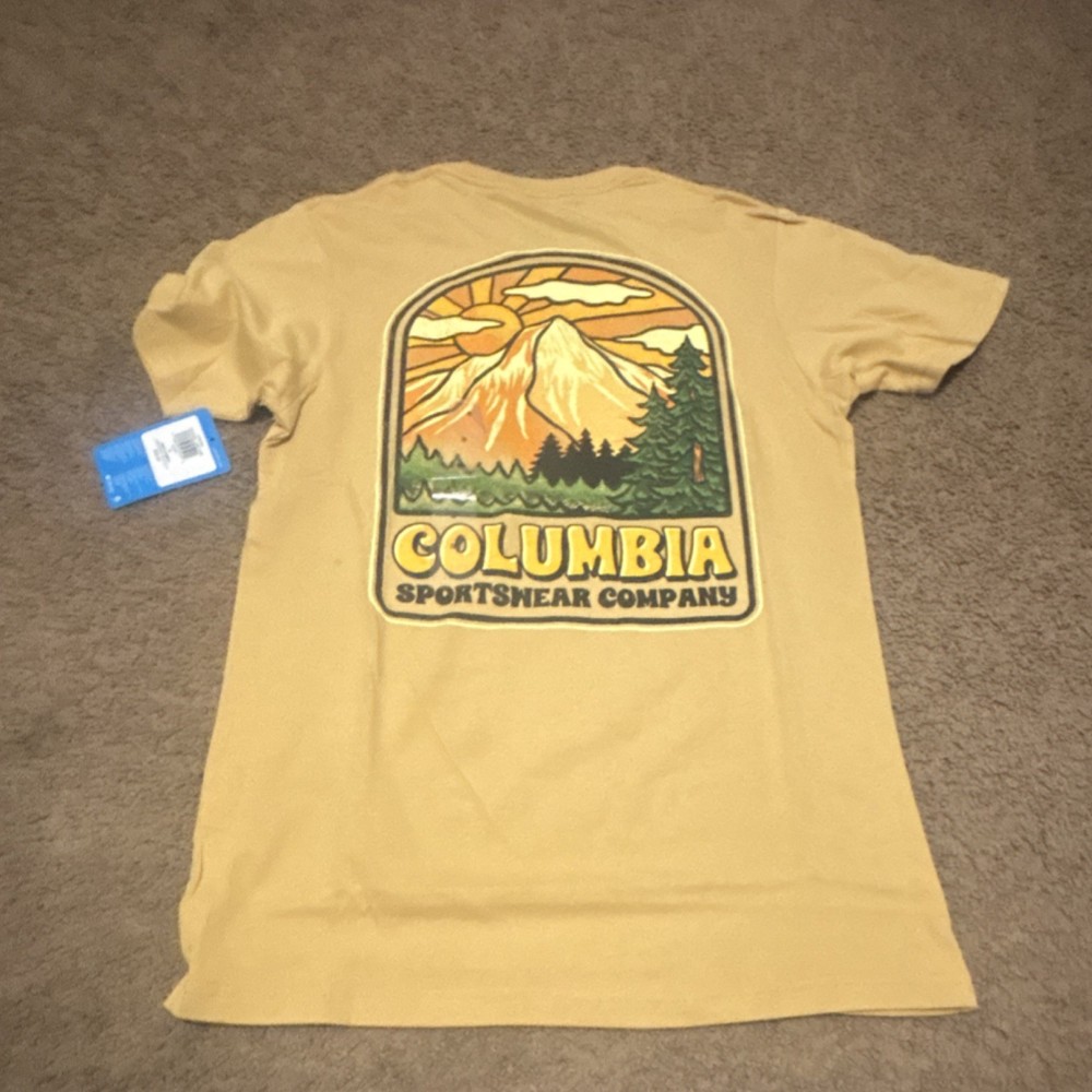 Columbia Men's Yellow Graphic Short Sleeve Crew Neck Cotton T-Shirt Size S