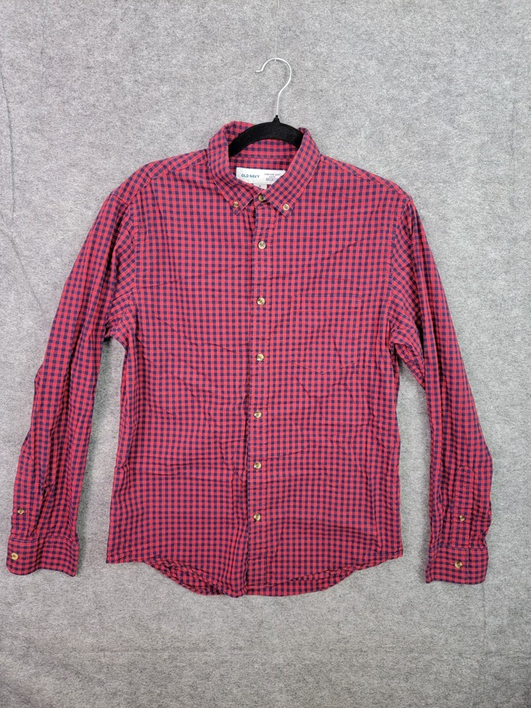Old Navy Slim Fit Size M Red Plaid Long Sleeve Button Down Collar Shirt
