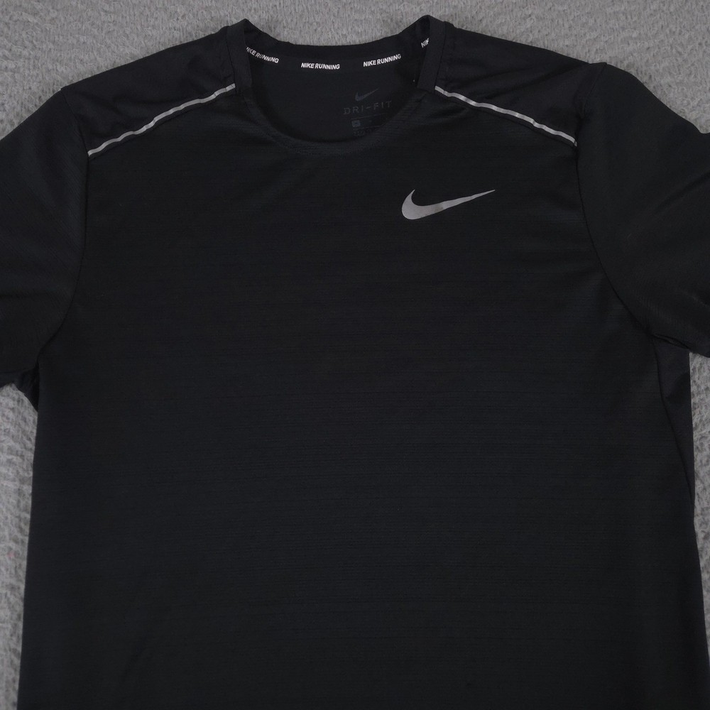 Nike Shirt Mens Medium Black Dri-Fit Miler Running Reflective Performance Gym