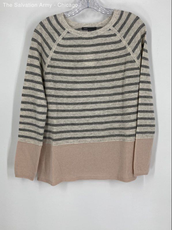 Vince Womens Gray Pink Striped Round Neck Long Sleeve Pullover Sweater Size S