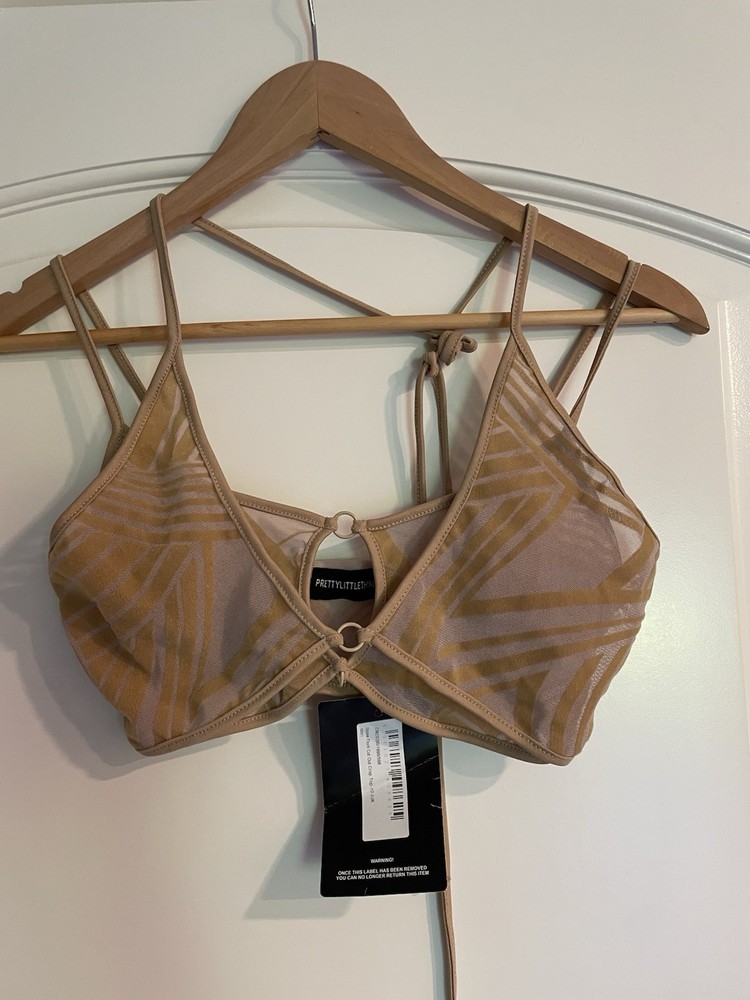PRETTYLITTLETHING Beige Mesh Corset Bralette USA 6